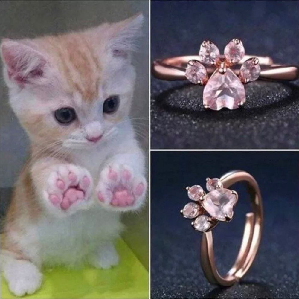 Rose gold and rose quartz paw print ring - Picture 2 of 4